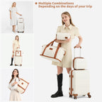 Juego de maletas de 2/4 piezas color blanco crema, carcasa rígida de ABS con trolley, candado TSA, 4 ruedas giratorias, maleta de viaje