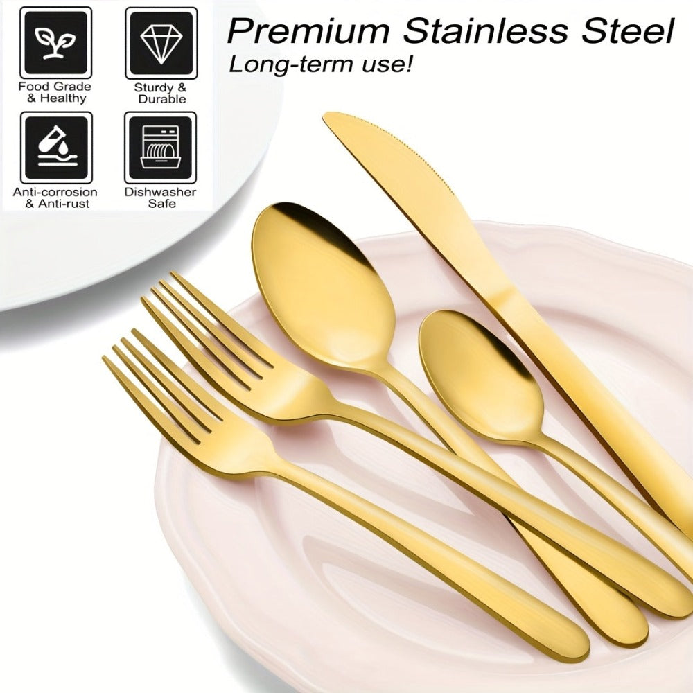 Juego de cubiertos de acero inoxidable de 60/40 piezas, vajilla de colores/dorada/negra, incluye cuchillo de mesa, tenedor de mesa, cuchara de mesa, tenedor de ensalada, cuchara de postre, apto para familia, restaurante, boda, vajilla de festividades, reg