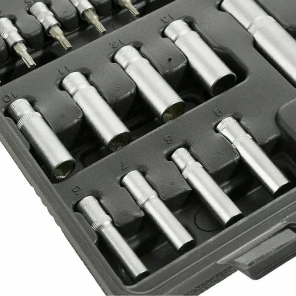 Juego de herramientas de 108 piezas Vasos para Llaves Carraca, incluye Llave de Trinquete, Ideal para Bricolaje, Reparación o Trabajos Mecánicos