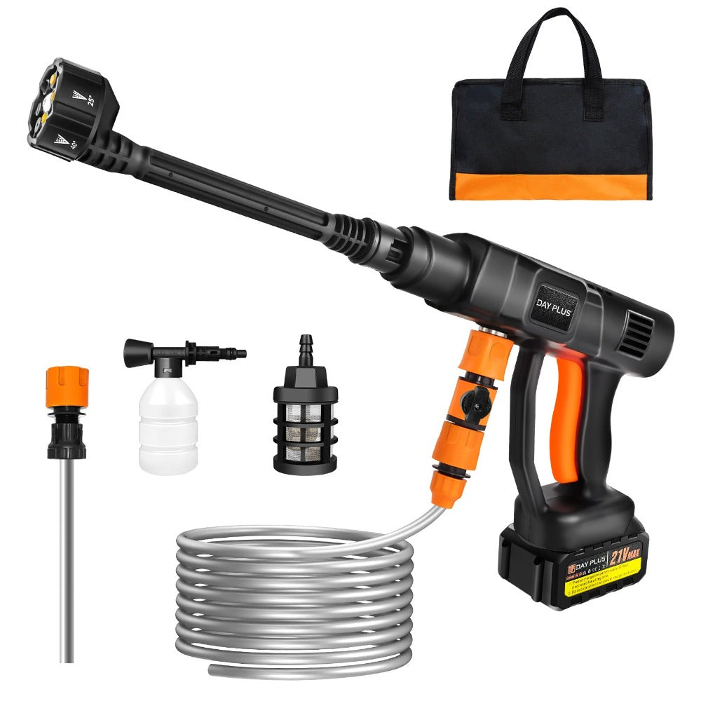 Lavadora a Presión Inalámbrica 21V 450Bar/652 PSI Portátil con 1X o 2X Batería, Boquilla Ajustable 6 en 1, Manguera de 16.4 Pies, Limpiadora de Presión para Coche/Suelo/Jardín y Riego de Patio