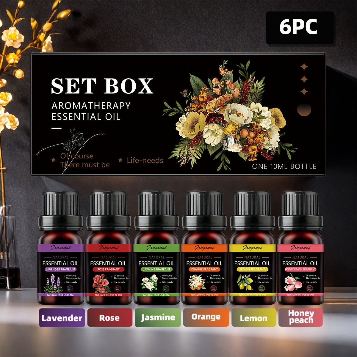 Aceites esenciales y accesorios | Juego de Aceites Esenciales, 6 Botellas de Aceites Esenciales, Cada Una de 10ml, Ideal para Difusores, Velas