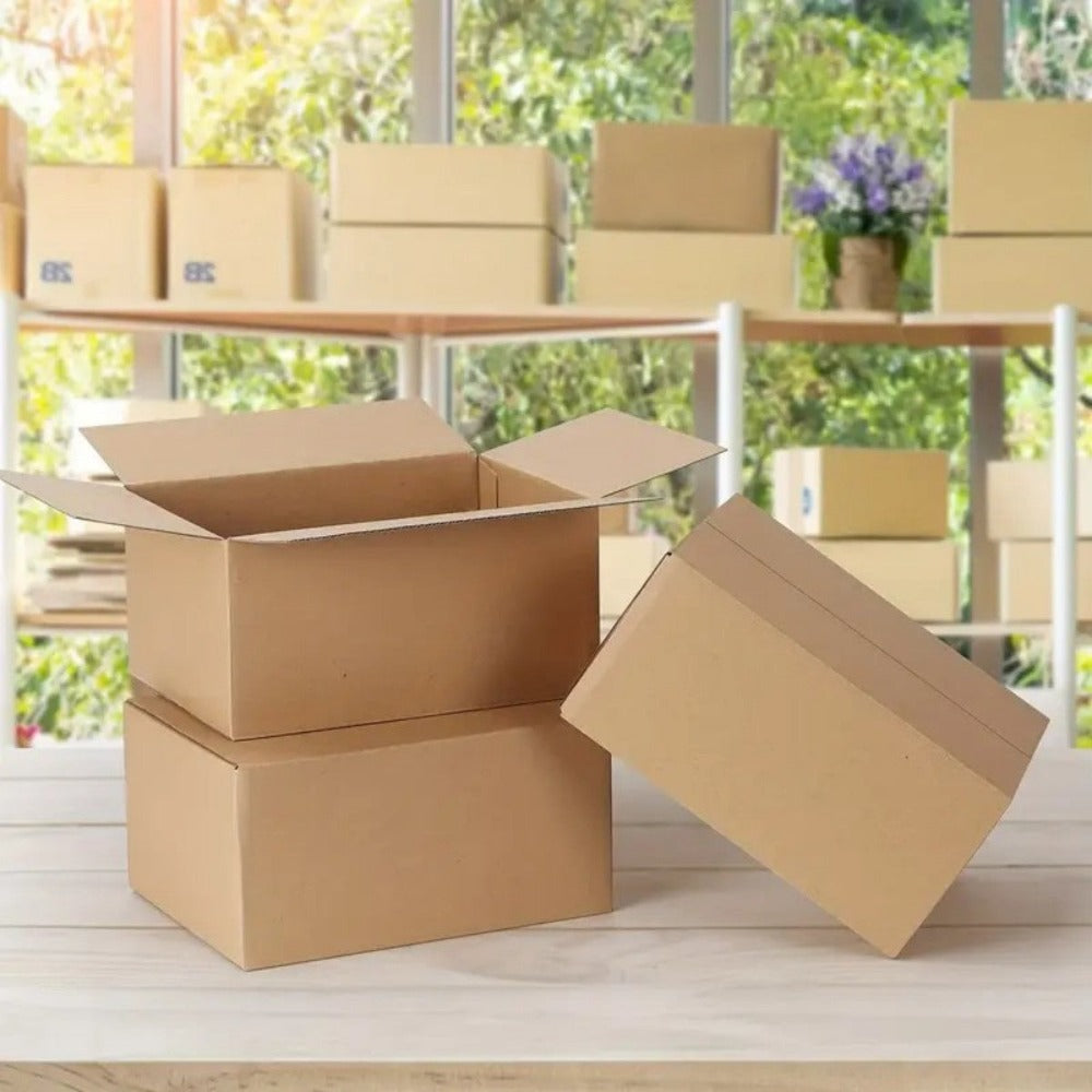 Caja de cartón marrón ondulado (Pack de 12-20 unidades) – 5 tamaños disponibles – Embalaje resistente para envíos y mudanzas – Fabricado en España