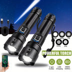 2 linternas tácticas recargables de alta luminosidad, 5 modos de iluminación, linterna con pantalla de energía, linterna LED portátil con zoom para camping, senderismo, emergencias domésticas, iluminación de negocios