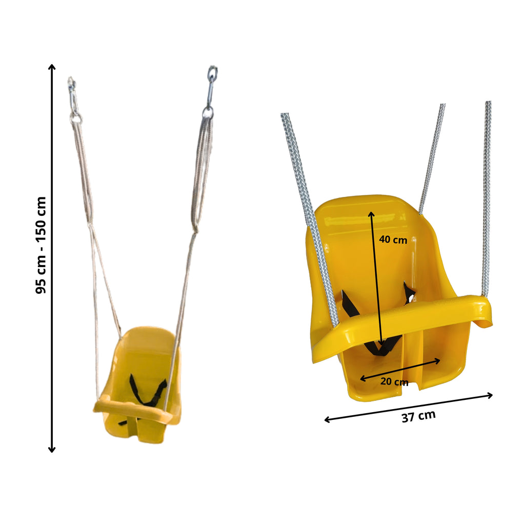 Colgacama tipo cubo para niños con cinturón de seguridad y cuerdas ajustables, asiento con respaldo alto y protección lateral, polipropileno duradero resistente a las condiciones climáticas y radiación UV, colgacama fácil de limpiar para el jardín, terraz