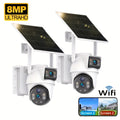 2 cámaras de seguridad solares de 8MP, 2.4Ghz Wifi, monitoreo de seguridad de alta definición, lente dual, rotación automática, movimiento, detección, llamada bidireccional, cámara de vigilancia de seguridad, batería de 365 días, con visión nocturna