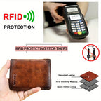 Cartera de Cuero Genuino para Hombre con Juego de Tarjetas de Bendición, Bloqueo RFID, Ultra Delgada, Piel de Vaca de Primera Calidad, Porta Tarjetas de Identificación y Crédito Multifuncional Compacto, Regalo para Navidad, Día de San Valentín y Día del P