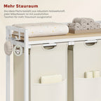 1pc Estante de baño, Cesta de almacenamiento, Cesta de lavandería 3 compartimentos, Colector de lavandería con marco de metal y estantes, Bolsa de lavandería de tela expandible y removible, Cubo de lavandería para clasificar la ropa Blanco, Cestas de lava