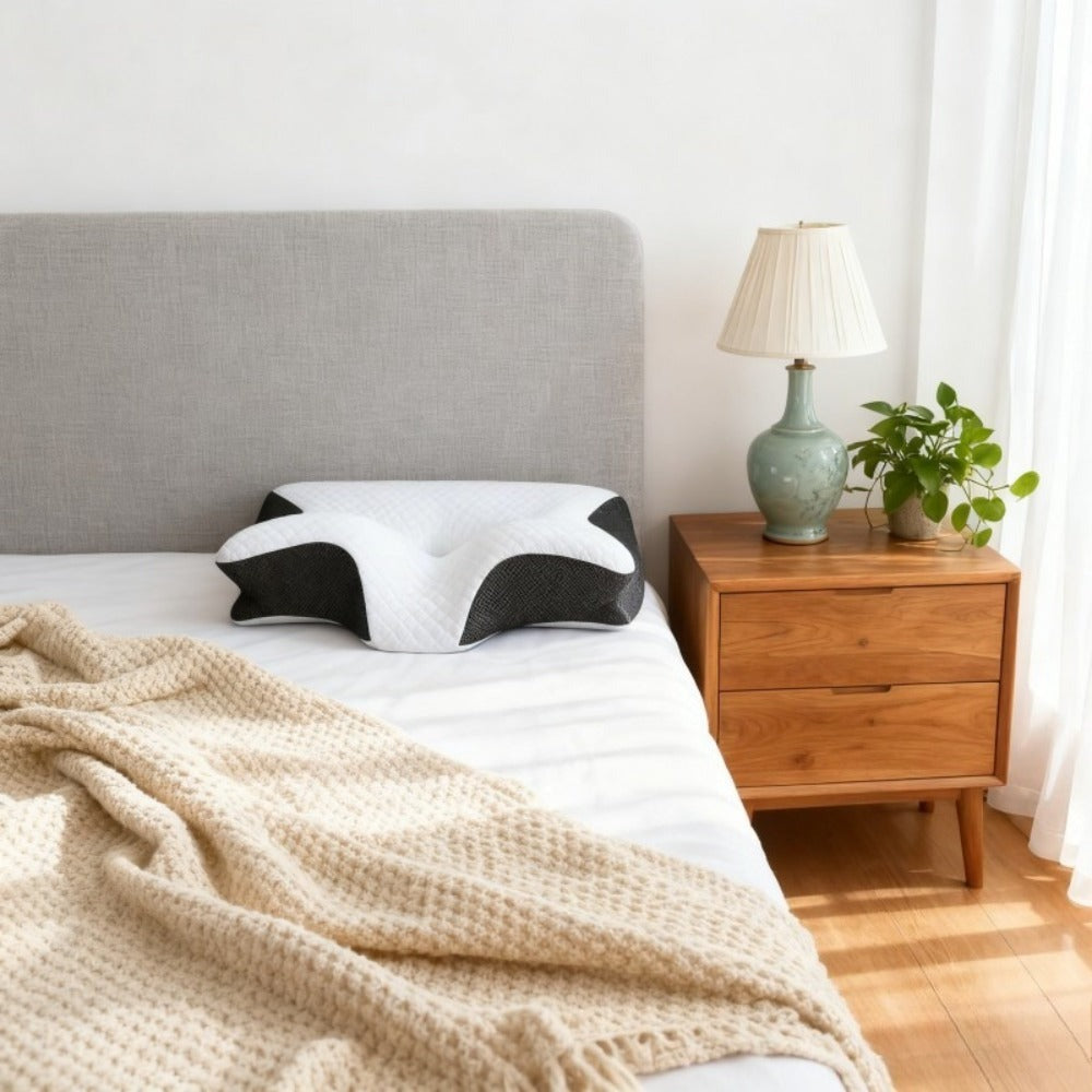 Almohada de Cuello de Esponja Viscoelástica para la Comodidad del Hogar, Adecuada para Quienes Duermen de Lado, de Espalda y de Busto - Diseño Contorneado, Soporte Suave y Robusto, Negra, Relajación de Hombros, Sólida, Regalos Perfectos para Navidad y Año