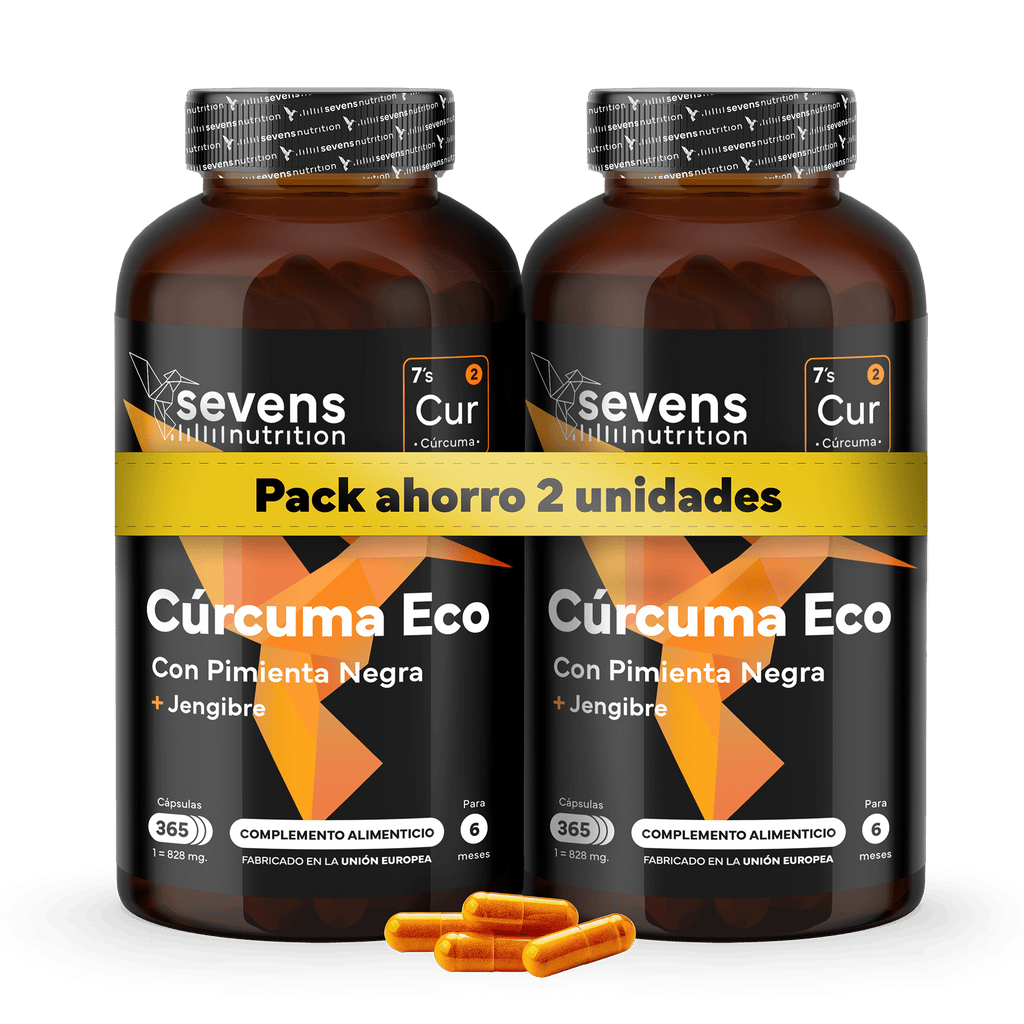 Pack 2x Cúrcuma ECO con Jengibre y Pimienta Negra – 1410 mg por dosis – 730 Cápsulas Veganas – Formato Ahorro XL – Sevens Nutrition