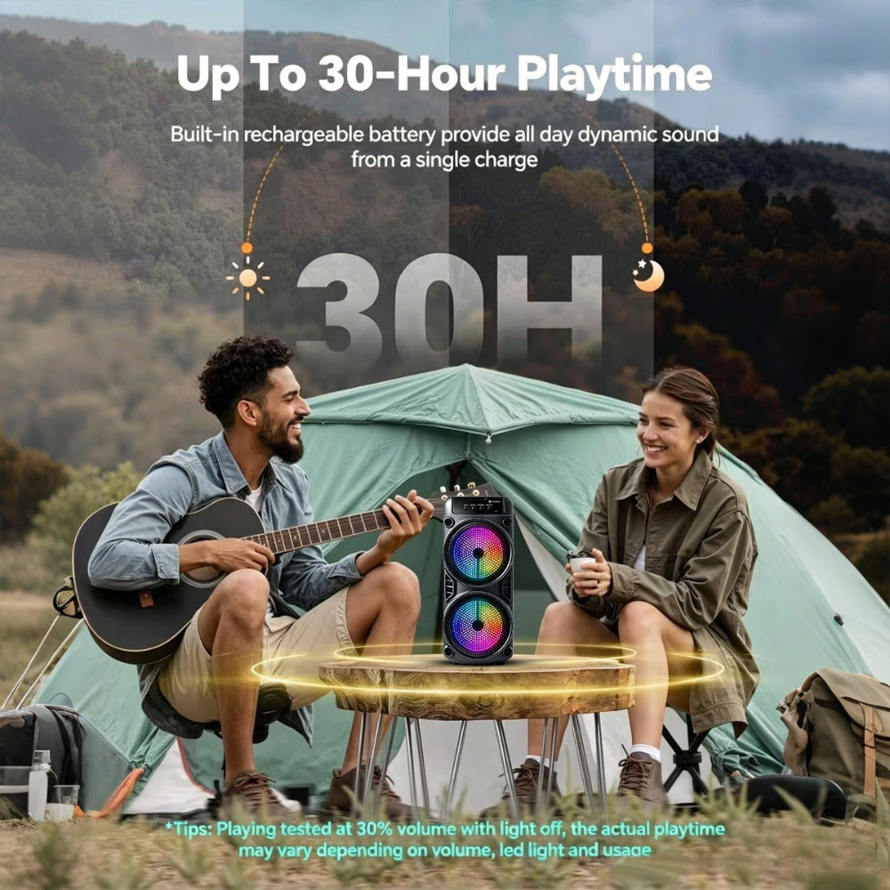 Altavoz Potente de 8000W, Caja de Karaoke Portátil con Luces RGB, Soporta Emparejamiento Estéreo TWS y Micrófono, Compatible con Tarjeta TF/USB MIC FM, Ideal para Fiestas, Exteriores, Camping, Pascua y Año Nuevo Chino