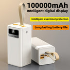 Batería Externa de 80000mAh/100000mAh, Carga Súper Rápida de 22.5W, Batería de Gran Capacidad, Pantalla Digital Inteligente, Cordón de Cuero, Luz LED para Camping al Aire Libre, Fuente de Energía de Respaldo para Viajes, Adecuada para Teléfonos, Dispositi