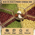 Dispensador de granos giratorio, sellado para cocina, a prueba de insectos y humedad, contenedor de almacenamiento de cereales enteros, cubo de arroz doméstico con seis compartimentos grado alimenticio