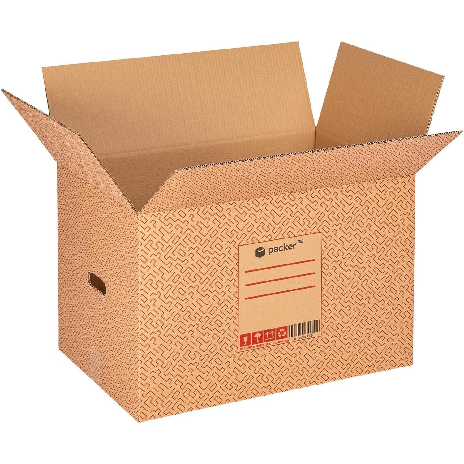 Caja Cartón para Mudanzas y Almacenaje Ultra Resistentes con Asas, Fabricadas en Cartón Duro, Ideal para Mudanzas o Almacenaje de Libros y Ropa, Transporte Cómodo y Seguro gracias a las Asas Laterales - packer PRO