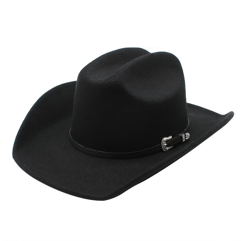 Sombrero Vaquero Unisex: Sombrero de Fieltro de Ala Ancha Clásico para Exteriores con Hebilla - Unisex