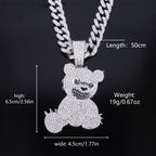 1pc Colgante de Oso Teddy Dominante y Fresco, Acompañado de Collar Cubano de Zirconia Cúbica Sintética de 50cm, Uso Diario Urbano, Joyería Hip-hop, Accesorios para Fiestas, Adecuado para Hombres y Mujeres en Uso Diario y como Regalo