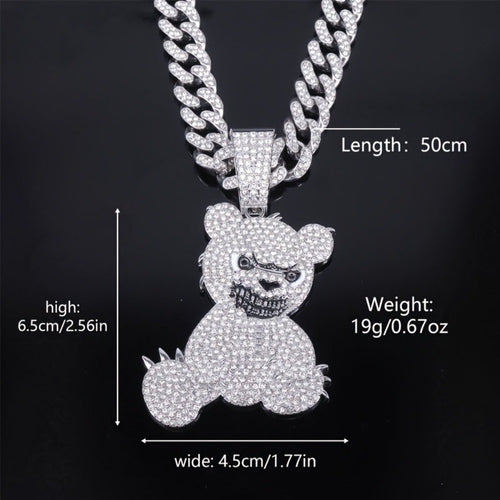 1pc Colgante de Oso Teddy Dominante y Fresco, Acompañado de Collar Cubano de Zirconia Cúbica Sintética de 50cm, Uso Diario Urbano, Joyería Hip-hop, Accesorios para Fiestas, Adecuado para Hombres y Mujeres en Uso Diario y como Regalo
