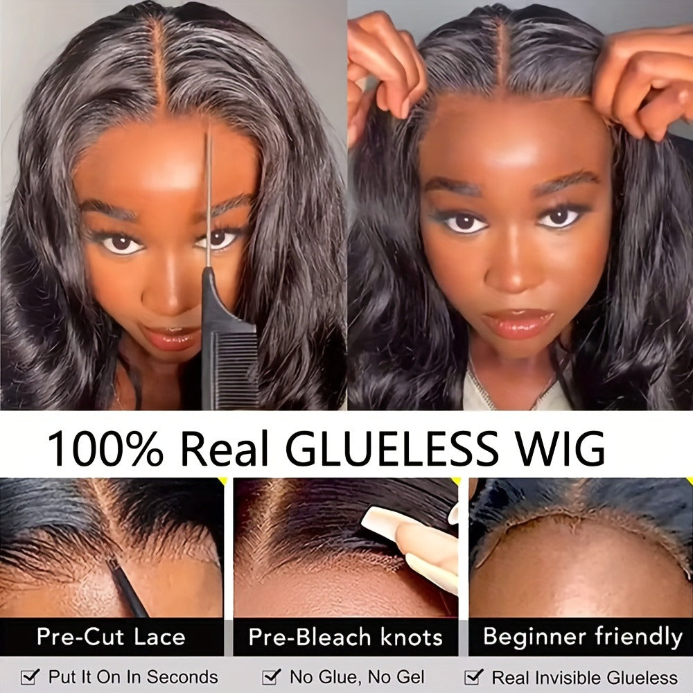 Pelucas de cabello humano con densidad del 250%, diseñadas para ser fáciles de usar sin pegamento. Estas pelucas predepiladas y precortadas con cierre de encaje HD 5X5 son perfectas para principiantes, con estilos de onda corporal que se pueden poner en 3