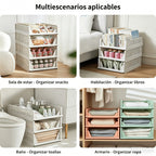 4pcs Organizadores Armario Plegables y Apilables, Cajones de Almacenaje con Separadores Extraíbles, Almacenaje y Organización para Dormitorio, Oficina y Baño, Plastico