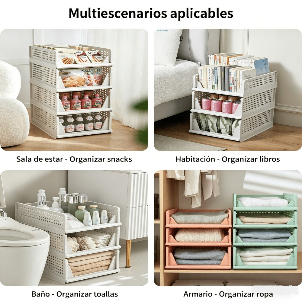 4pcs Organizadores Armario Plegables y Apilables, Cajones de Almacenaje con Separadores Extraíbles, Almacenaje y Organización para Dormitorio, Oficina y Baño, Plastico