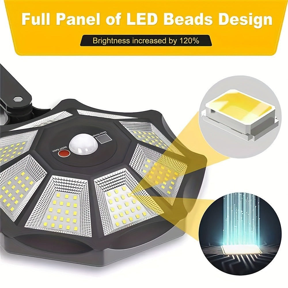 Juego de 2 farolas solares con sensor de movimiento y control remoto, luces solares de jardín de 168 LED con 3 modos de iluminación, reflector de iluminación de ángulo amplio de 360°, para calles comerciales, garajes, patios, terrazas de jardín y emergenc