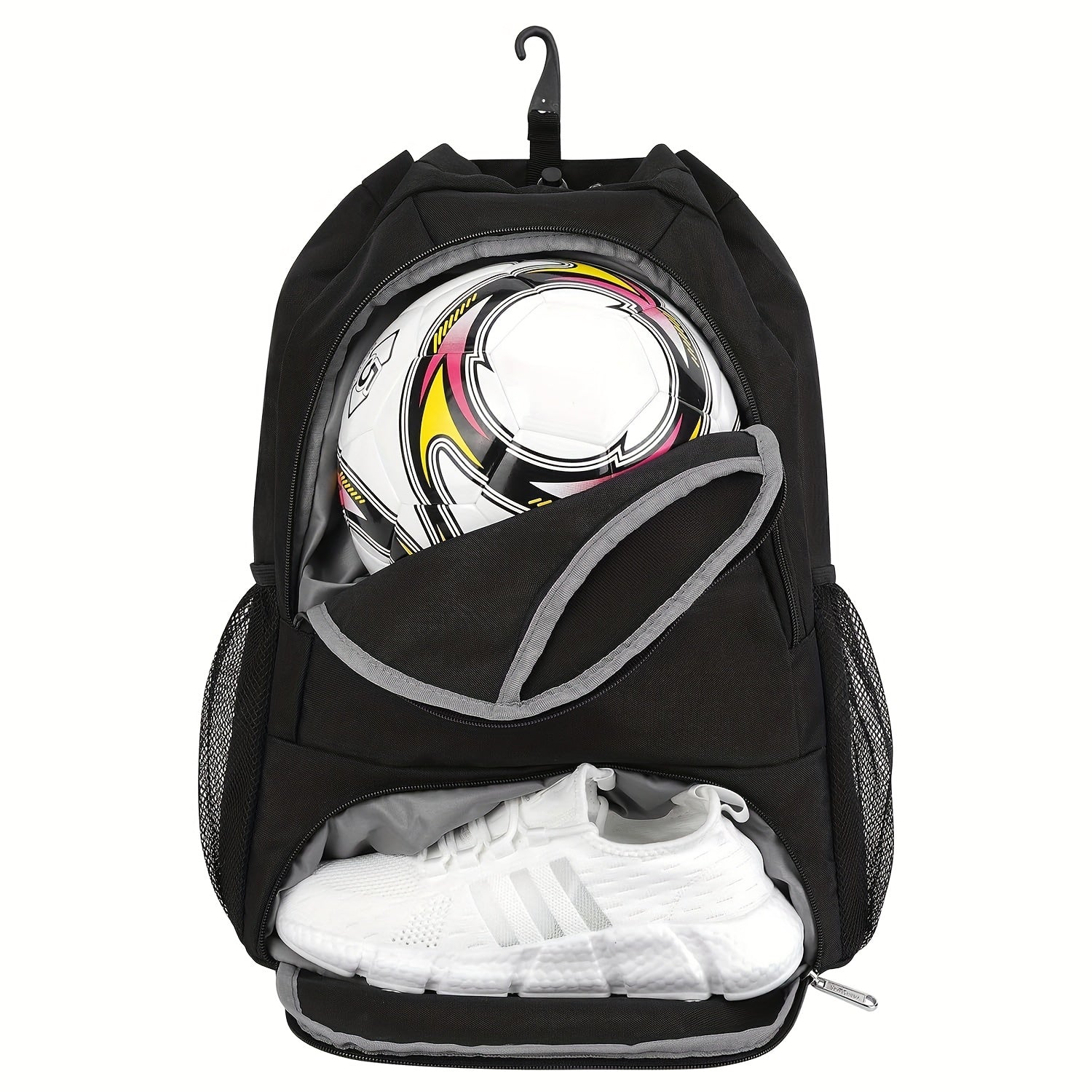 Bolsa de gimnasio ligera con cordón, con compartimentos para zapatos y una pelota, bolsillo húmedo y etiqueta de nombre - Perfecta para hombres, mujeres y estudiantes. Ideal para deportes como fútbol y baloncesto