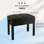 Banco para instrumento de teclado, Banco para piano, Altura ajustable 48-58 cm, Banco para piano con espacio de almacenamiento, Cojín de cuero sintético, Capacidad de carga hasta 150 kg, Banco multifuncional, Se puede utilizar como taburete de vestir, tab