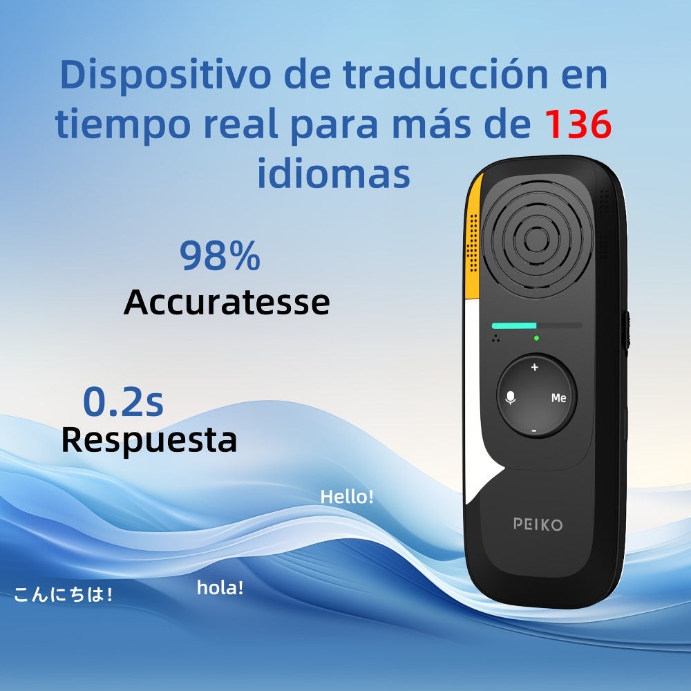 Dispositivo de traducción de lenguaje bidireccional portátil PEIKO con auriculares - Traducción de voz en línea instantánea, 75 idiomas, alta precisión, carga por tipo C, diseño compacto para viajes, negocios, aprendizaje, herramienta de traducción de via