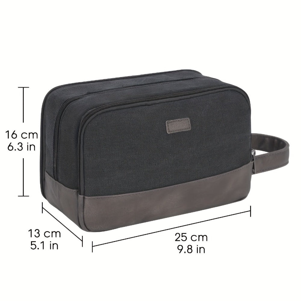 Neceser de Viaje de Lona con Asa Lateral para Hombre y Mujer, Organizador de Artículos de Aseo de Viaje, Bolsa de Afeitado con Bolsillo Separado para Artículos Secos y Húmedos para Viajes