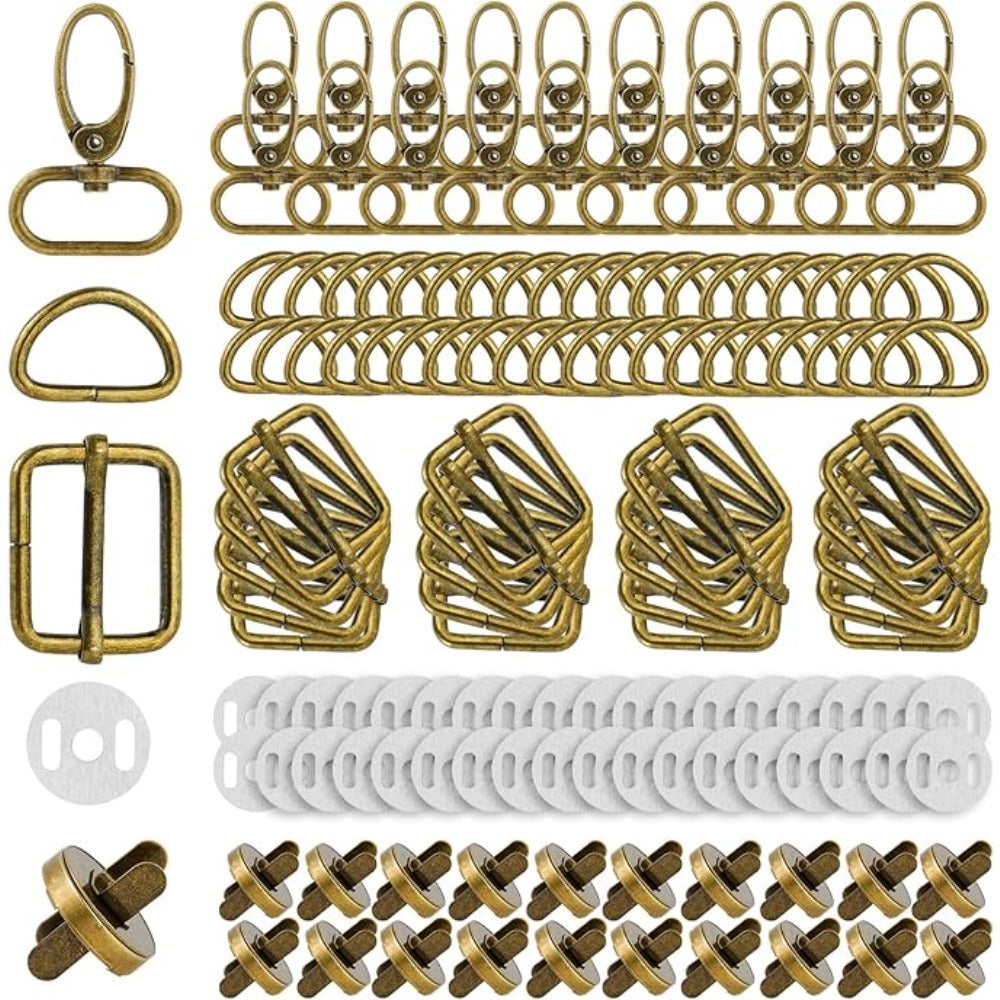 20 Juegos de Hebillas para Bolsas - Colores Vintage - 140 Piezas de Hebillas Giratorias de Metal, Anillas en D, Anillas Rectangulares y Botones de Presión para Mochilas, Llaveros, Cinturones, Collares para Mascotas, Botas y Otras Manualidades