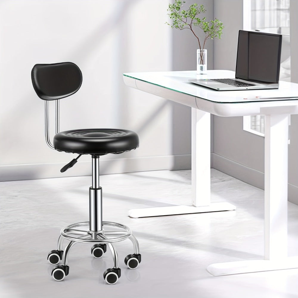 Taburete giratorio moderno de PU con respaldo bajo, altura regulable, para trabajo, salón, dibujo técnico, con reposapiés ()