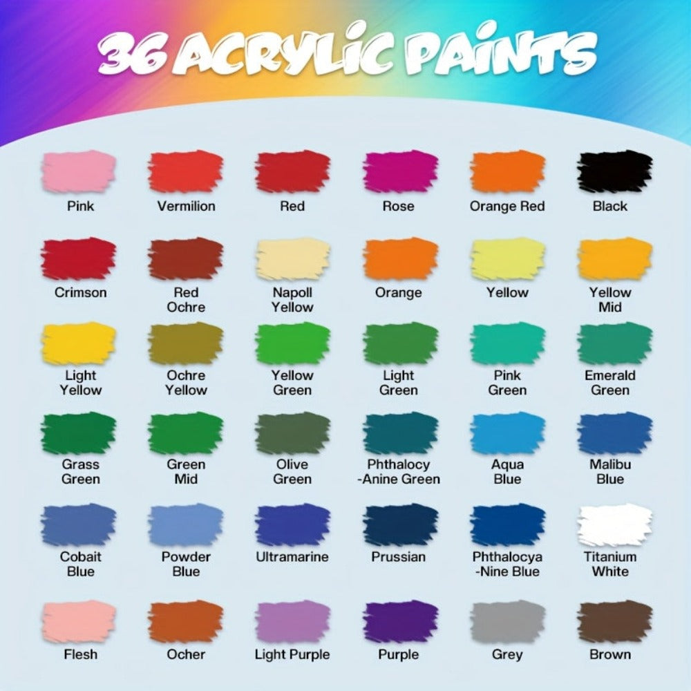 Un set de pinturas para aerógrafo en 12, 24 o 36 colores, cada una de 10 ml/0.33 oz, perfecto para diversas técnicas de pintura, incluyendo pintura al óleo, pintura a mano y proyectos. Ideal para principiantes y aficionados, así como para cerámica y arte.