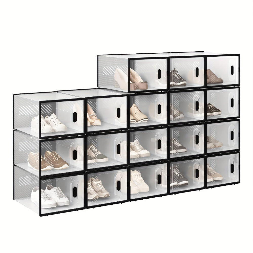 Caja de zapatos apilable, caja de zapatos con puerta magnética, caja de plástico para guardar zapatos, organizador de zapatos plegable para tamaños inferiores a 42, 35X19X25 cm