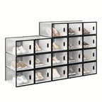 Caja de zapatos apilable, caja de zapatos con puerta magnética, caja de plástico para guardar zapatos, organizador de zapatos plegable para tamaños inferiores a 42, 35X19X25 cm