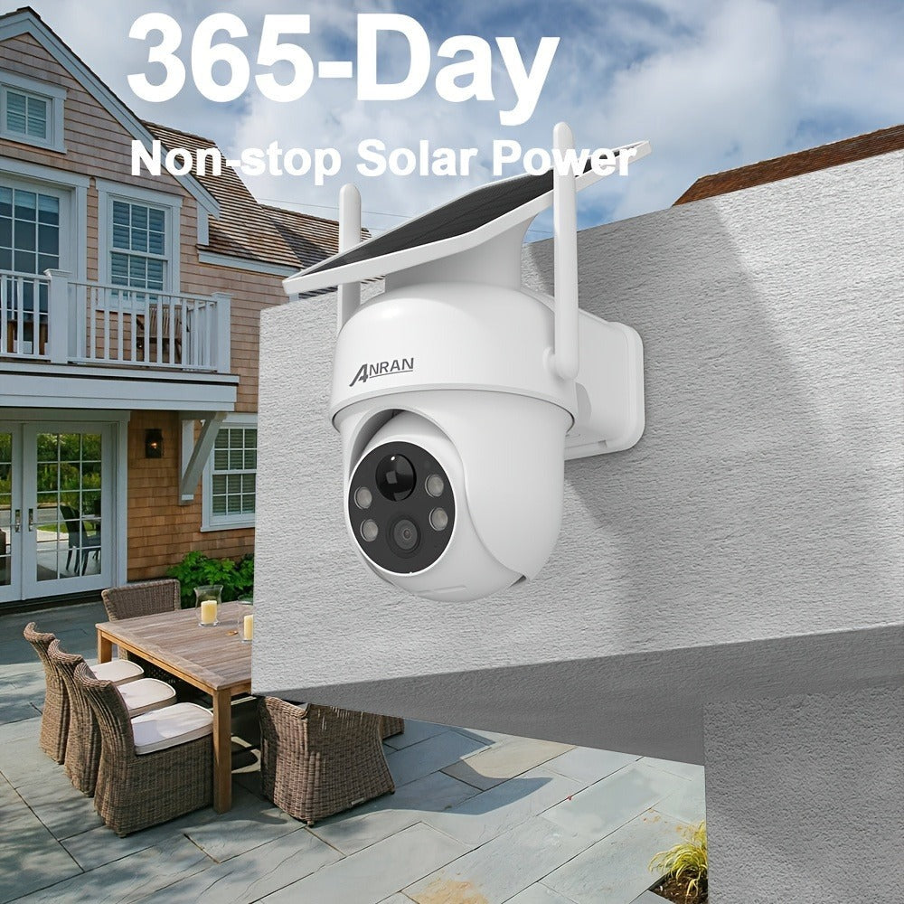 Cámaras Exteriores Inalámbricas ANRAN 3MP con Panel Solar Autónomo, Foco para Iluminación en Condiciones de Oscuridad, Movimiento Panorámico de 355° y Función de Inclinación de 90° para Vigilancia Ajustable, Sistema de Detección de Humanos PIR para Detecc