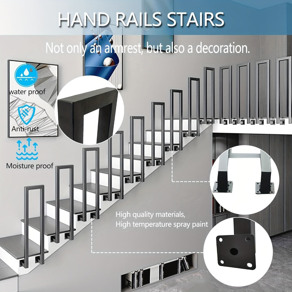Barandillas para escaleras | Metal U-Shaped Handrail Railing for Stairs, Indoor Outdoor Balustrade, Side Mounted, Black, for Staircase, Balcony