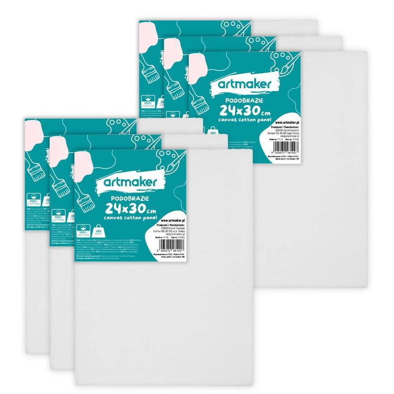 6x Panel de Pintura de Lienzo de Algodón 24x30 CM Set de Pintura Artmaker de 6 Piezas, Preparado con 3 MM de Grosor y 280 GSM de Peso, Adecuado para Pinturas Acrílicas, al Óleo, Acuarela y Gouache, Ideal para Profesionales y Aficionados, Perfecto para Uso