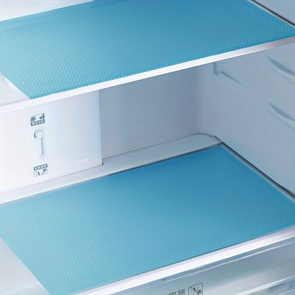 4 Piezas de Forros para Refrigerador de Silicona - Impermeables y Resistentes al Aceite, Alfombrillas No Comestibles, 2 Colores (Azul/Blanco) para Neveras, Estantes, Cajones, Armarios - Fácil Limpieza, Duraderos, Diseño Ahorra Espacio