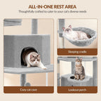 Rascador Grande para Gatos, Rascador de 216 Cm, Gatos Grandes, Estable con Rascadores, 2 Casas Cómodas para Gatos, 2 Perchas, 2 Cestas, Hamaca, Para Uso en Interiores