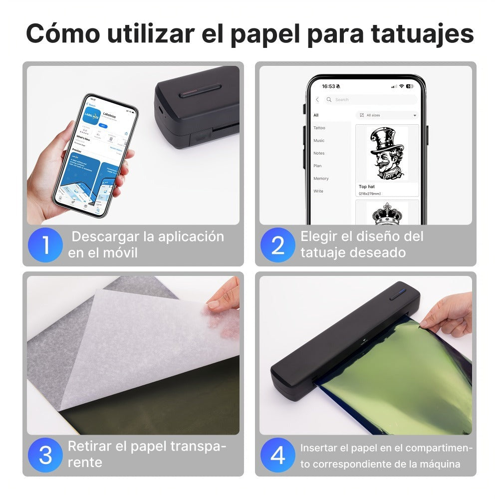 Impresora portátil sin tinta D810B, impresora inalámbrica de viaje, máquina térmica para tatuajes, compatible con papel térmico A4 y carta estadounidense, compatible con teléfonos móviles y portátiles, adecuada para negocios, viajes, oficina y hogar
