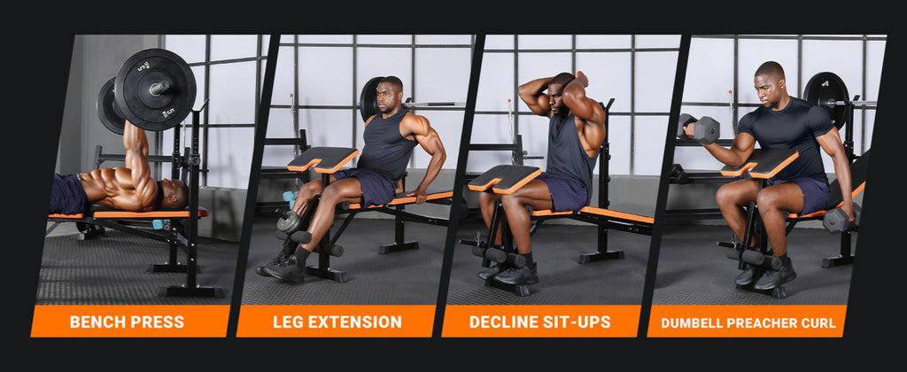 Gimnasio en casa plegable 6 en 1 con peso para banco | Entrenamiento multifuncional para banco con soporte para sentadillas, curl de piernas y abdominales | Set de fitness todo en uno, sin batería