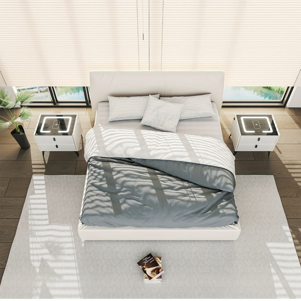 Mesita de noche, organizador de mesita de noche con luz LED, mesita de noche de 2 cajones, cómoda para sala de estar/dormitorio