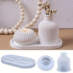 Juego de 3 moldes ovalados de silicona aptos para fundición de resina y manualidades con velas - Crea tu propio jarrón de flores a rayas y portavelas de bandeja. Estos moldes reutilizables para yeso y arcilla presentan un diseño acanalado inspirado en la