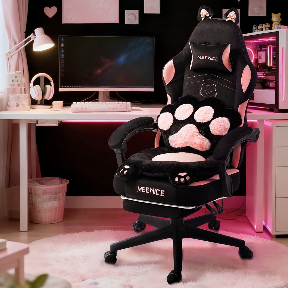Silla de Oficina Rosa Adorable, Forma de Orejas de Gato con Respaldo de Patas de Gato - Silla Ergonómica Reclinable para Computadora, con Reposapiés Ajustable, Capacidad de Carga de 136.08 KG, Asiento Estético Exclusivo para Adultos, Máxima Comodidad