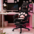 Silla de Oficina Rosa Adorable, Forma de Orejas de Gato con Respaldo de Patas de Gato - Silla Ergonómica Reclinable para Computadora, con Reposapiés Ajustable, Capacidad de Carga de 136.08 KG, Asiento Estético Exclusivo para Adultos, Máxima Comodidad