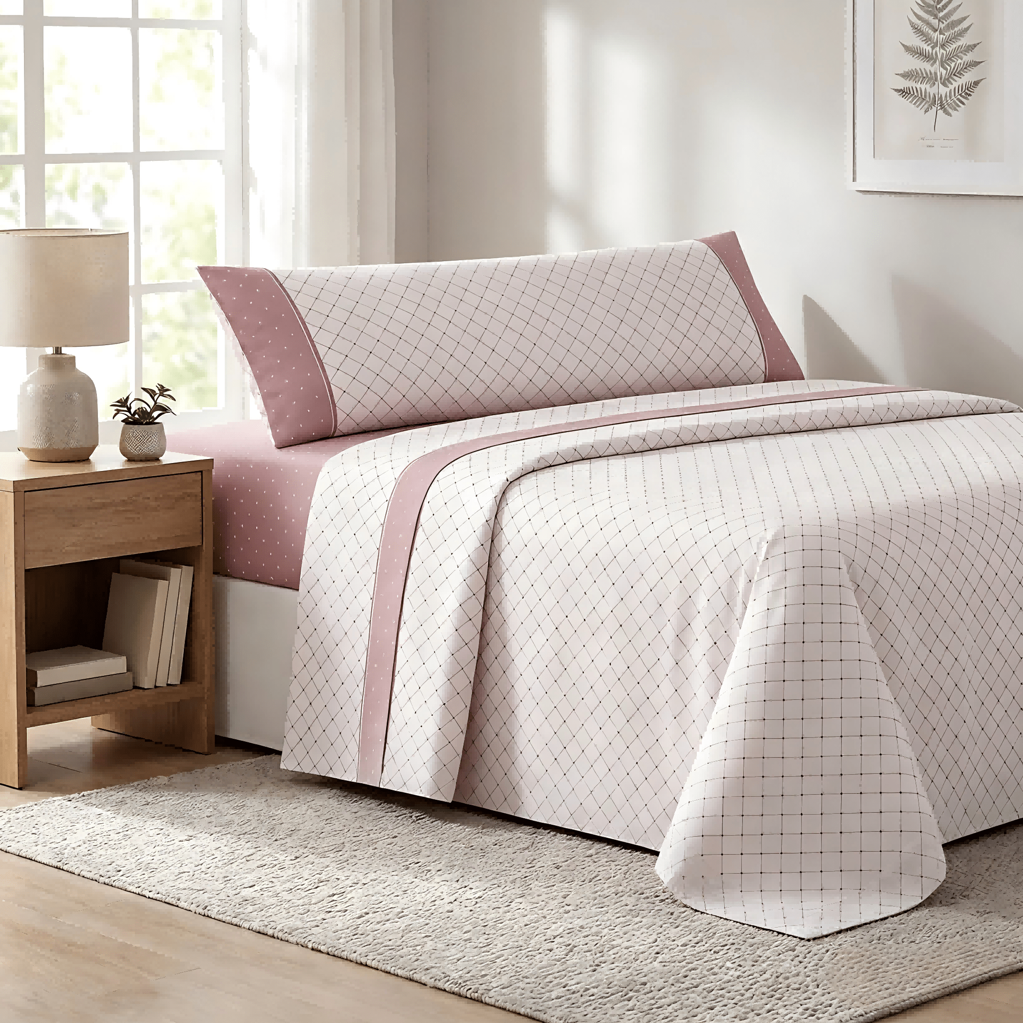 Juego de cama de 3/4 piezas apto para todas las estaciones, que incluye una sábana, una sábana ajustable y fundas de almohada. Medidas: 90 cm, 105 cm, 135 cm, 150 cm y 180 cm