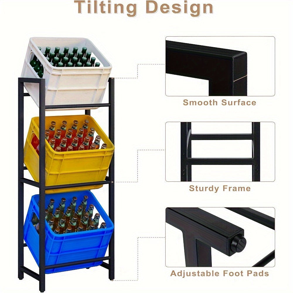1pc Estante de Bebidas Metálico de Estilo Industrial de 3 Niveles - Ahorra Espacio, Antioxidante con Almohadillas Estables y Diseño de Ángulo de Inclinación, Perfecto para Encimera de Cocina y Almacenamiento en Armario, Estante de Almacenamiento de Cocina