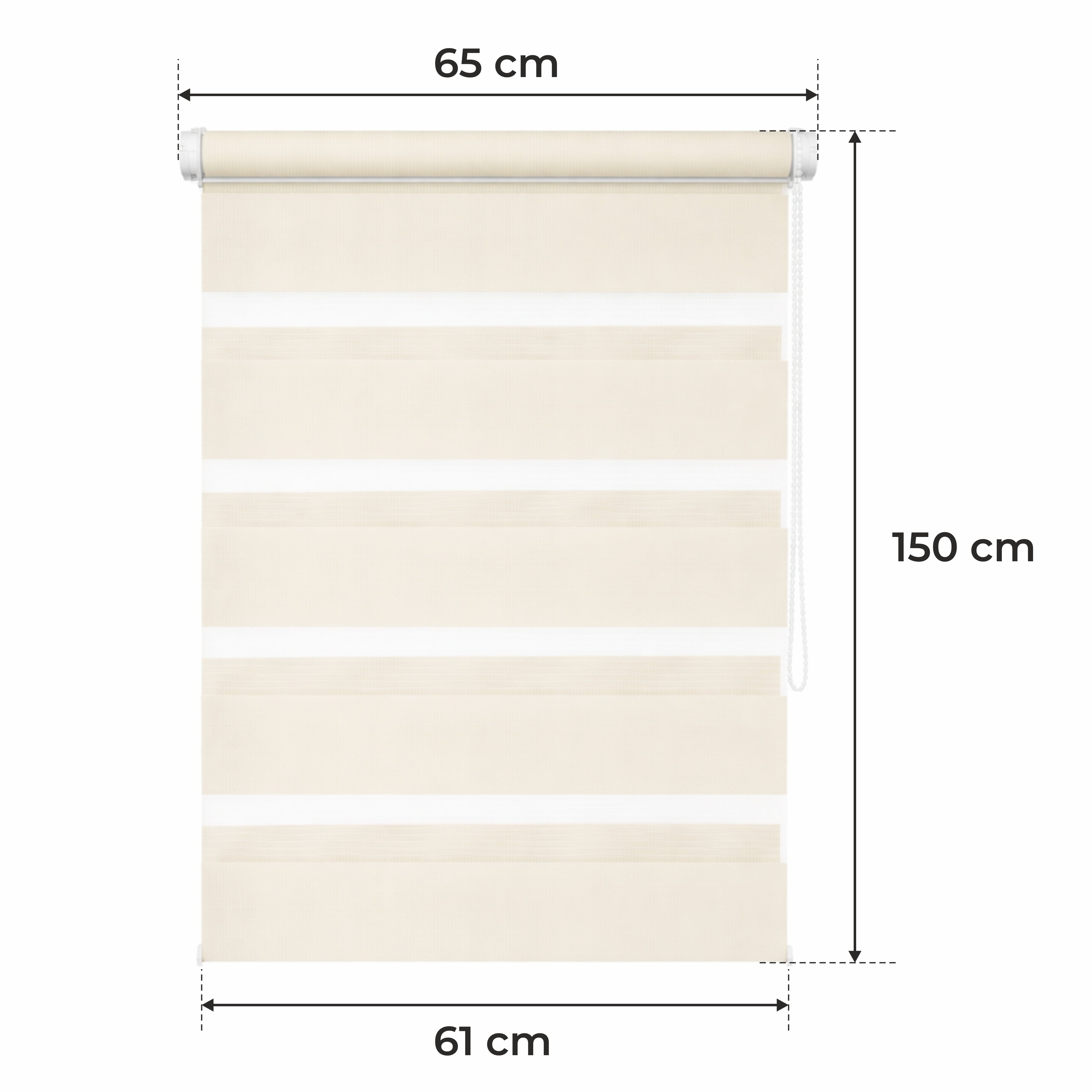 Cortina Opaca Día y Noche - BEIGE - 32 Tamaños - BOJANEK DÍA & NOCHE - No Invade la Ventana, Instalación Sin Taladrar, Regulación por Cadena, Soportes Ajustables para Diferentes Grosores de Ventana, Diseño Moderno, Protección Contra la Luz y la Privacidad