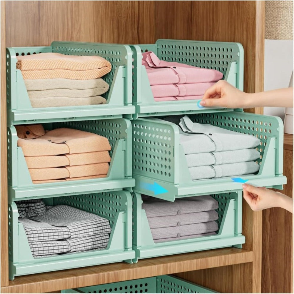 4pcs Organizadores Armario Plegables y Apilables, Cajones de Almacenaje con Separadores Extraíbles, Almacenaje y Organización para Dormitorio, Oficina y Baño, Plastico