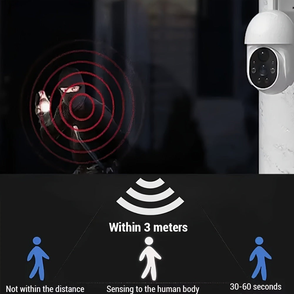 Lámpara de seguridad inteligente con energía solar, -rated; Lámpara de iluminación con sensor de movimiento con energía solar; Batería de litio de 2200 MAh, Foco de cámara de vigilancia de doble con forma realista; Sin funcionalidad de vigilancia real; Lá