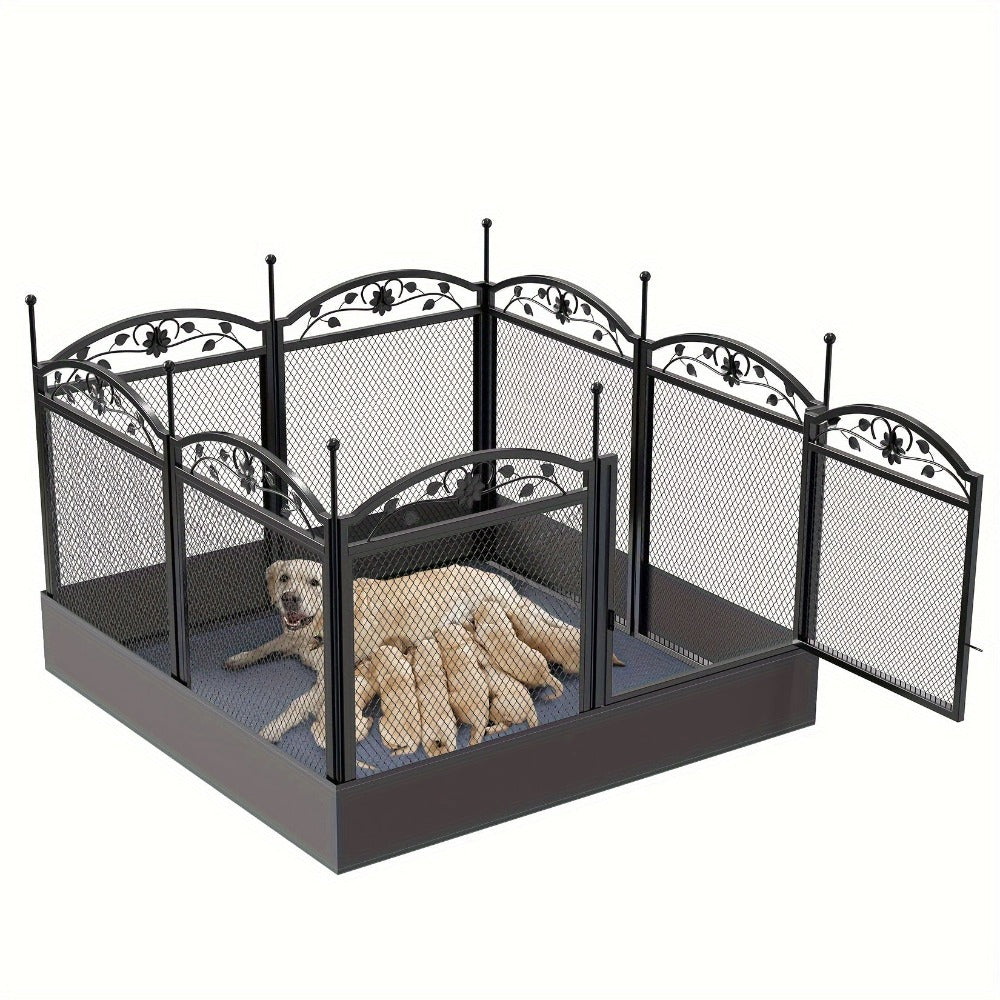 Parque de juegos resistente para perros de 8 paneles: Valla de metal para cachorros y perros, apta para uso en interiores y exteriores, recinto de ejercicio plegable para mascotas con almohadilla, ideal para partos y entrenamiento, incluye puerta, adecuad